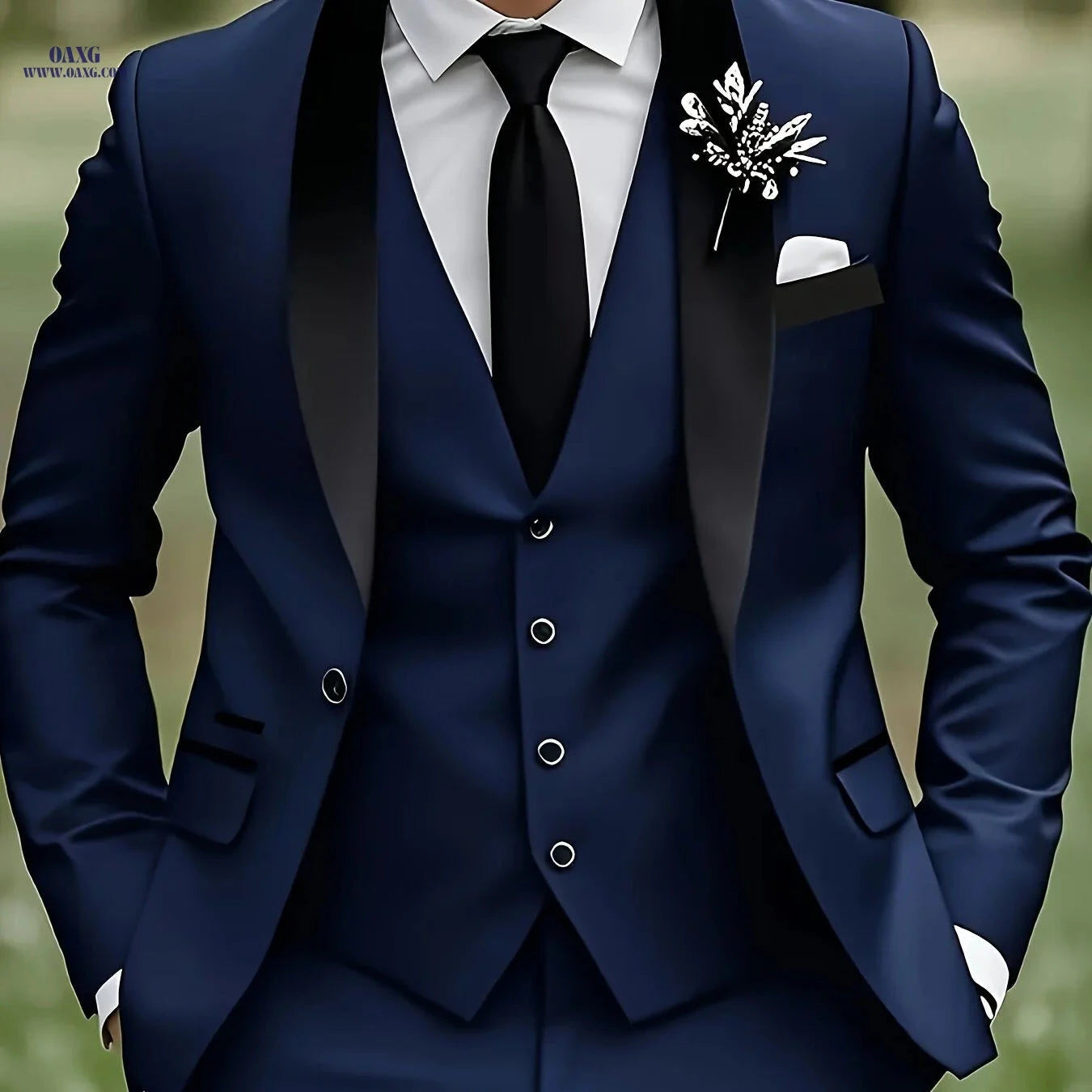 Elegant Men's 3-Piece Suit Set - Blazer, Vest & Trousers for Groomsmen   OAXG 