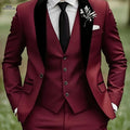 Elegant Men's 3-Piece Suit Set - Blazer, Vest & Trousers for Groomsmen   OAXG Burgundy / FR XXS