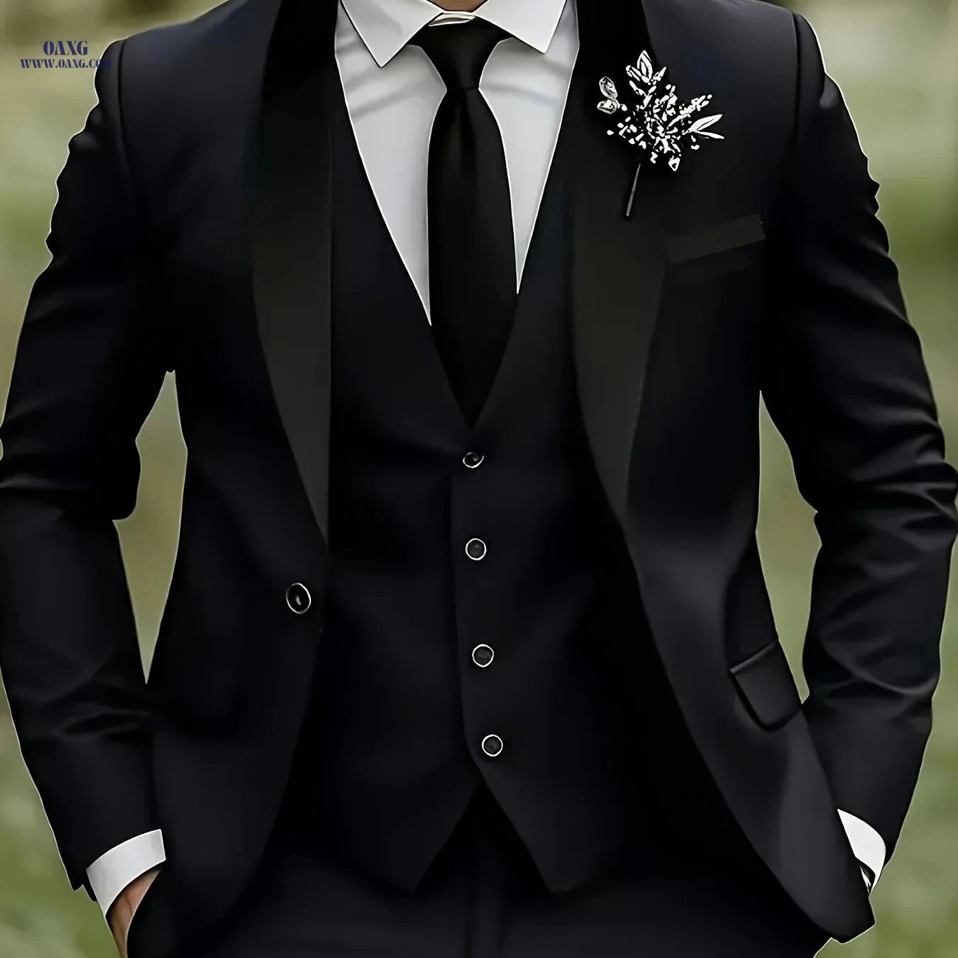 Elegant Men's 3-Piece Suit Set - Blazer, Vest & Trousers for Groomsmen   OAXG Burgundy / FR XXS