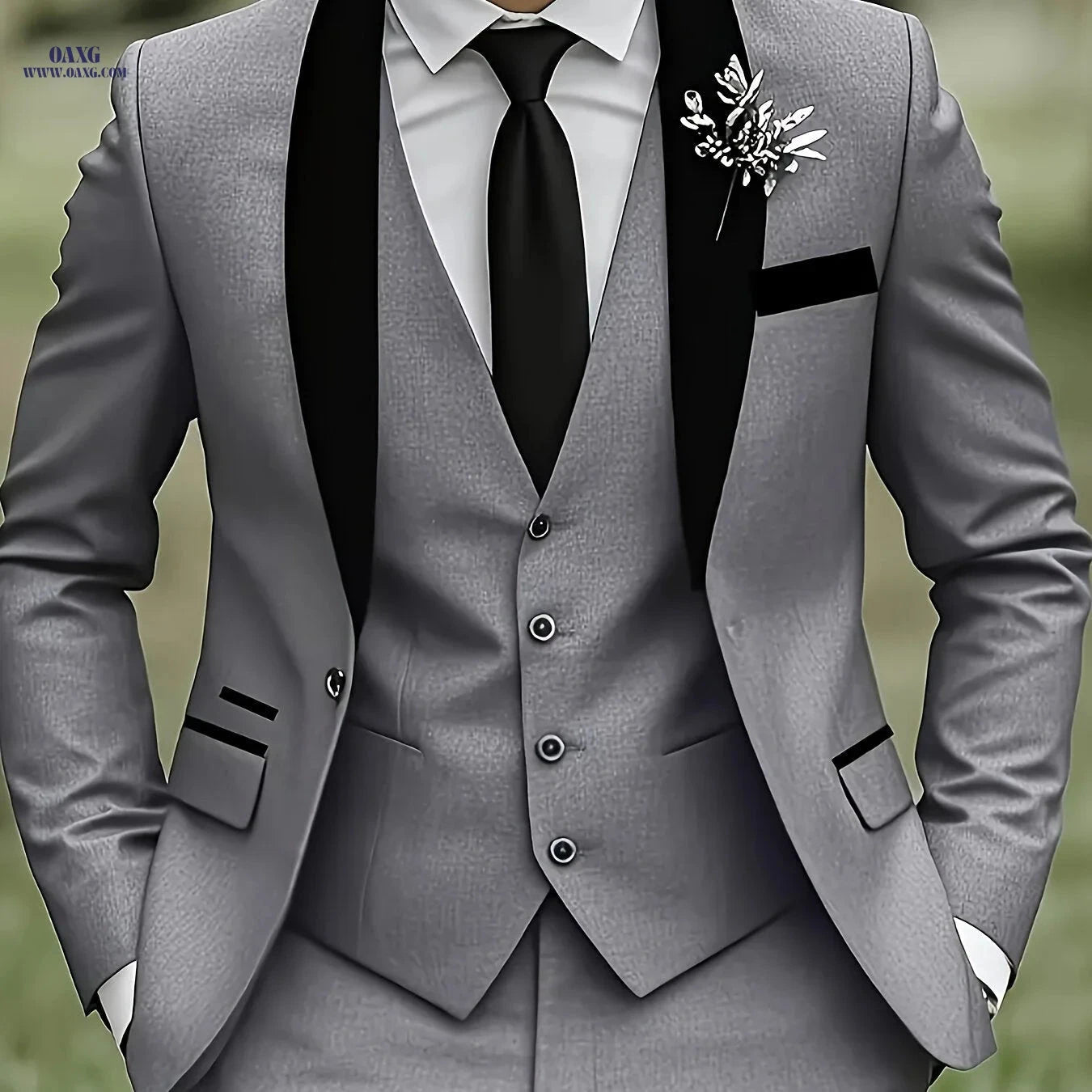 Elegant Men's 3-Piece Suit Set - Blazer, Vest & Trousers for Groomsmen   OAXG 