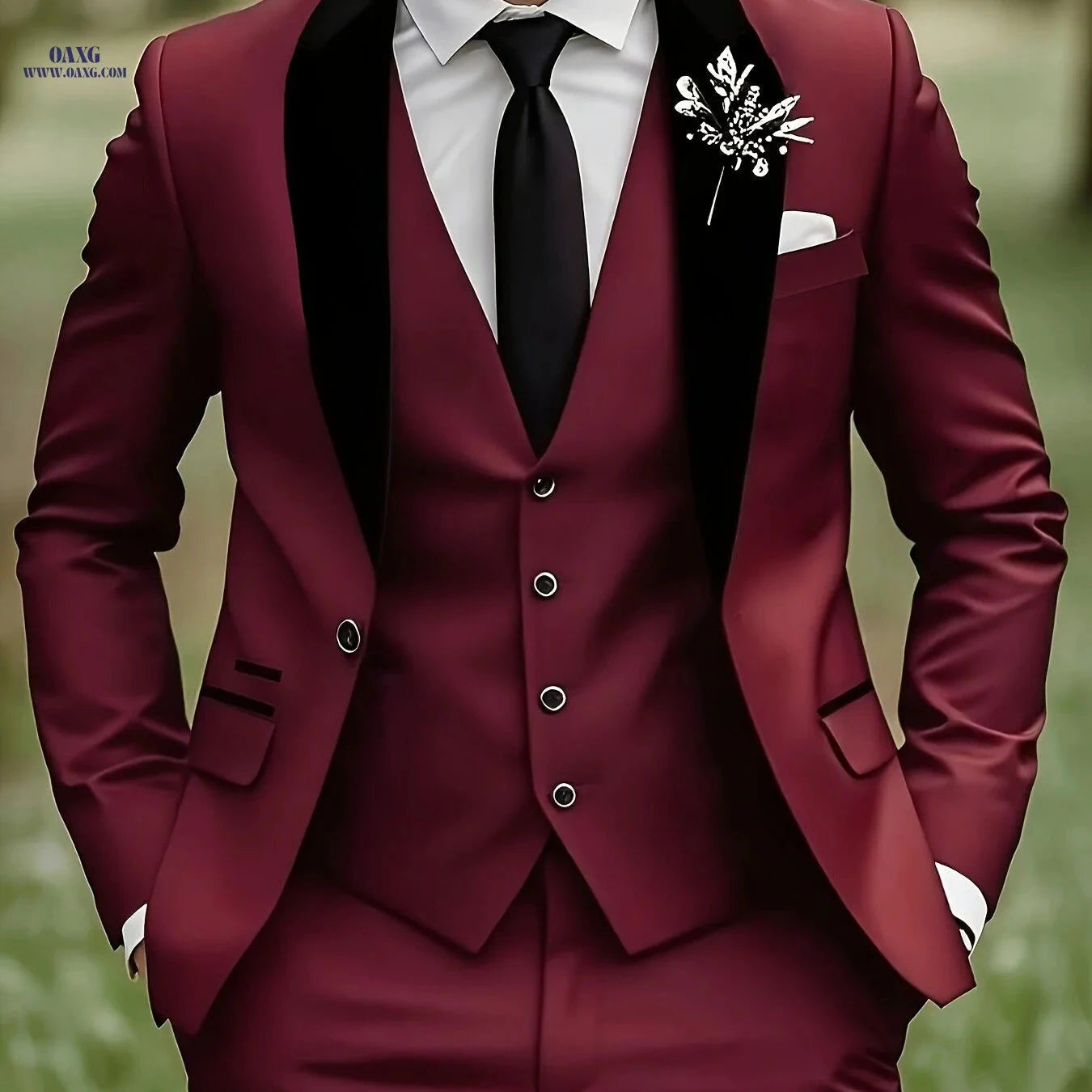 Elegant Men's 3-Piece Suit Set - Blazer, Vest & Trousers for Groomsmen   OAXG 