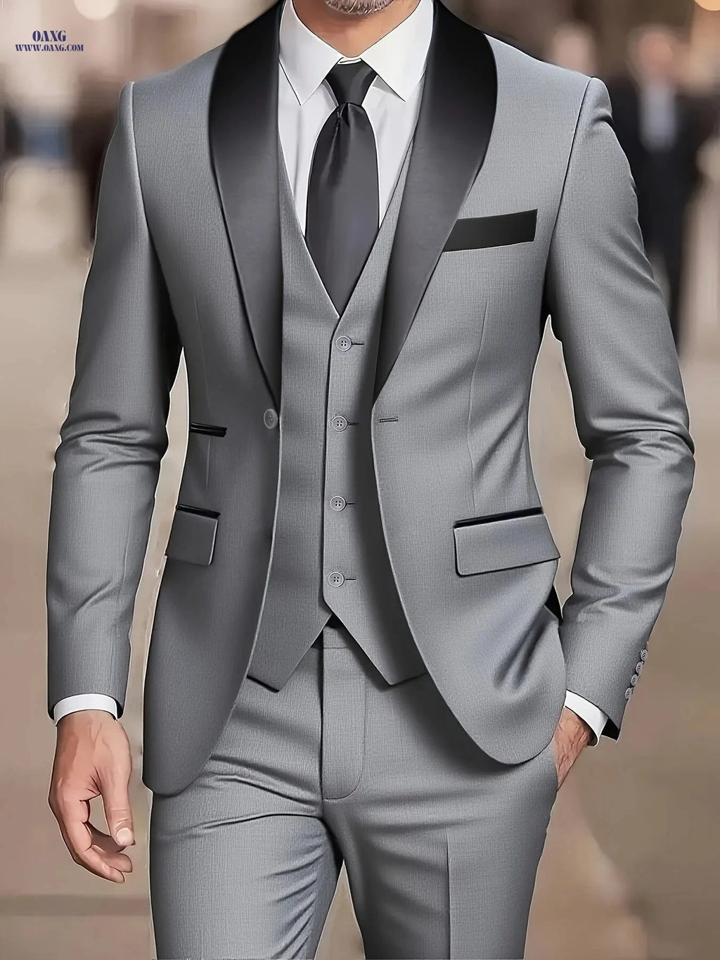 Elegant Men's 3-Piece Suit Set - Blazer, Vest & Trousers for Weddings   OAXG 