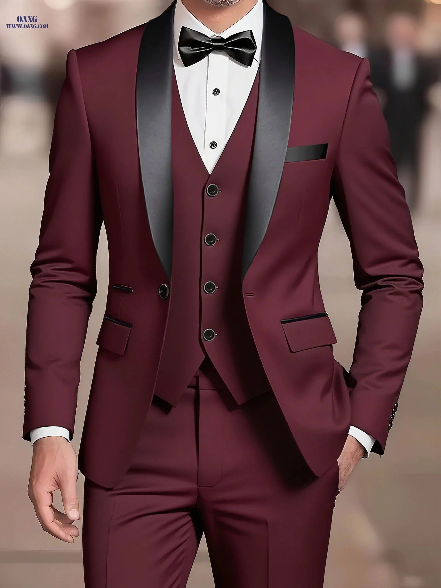 Elegant Men's 3-Piece Suit Set - Blazer, Vest & Trousers for Weddings   OAXG 