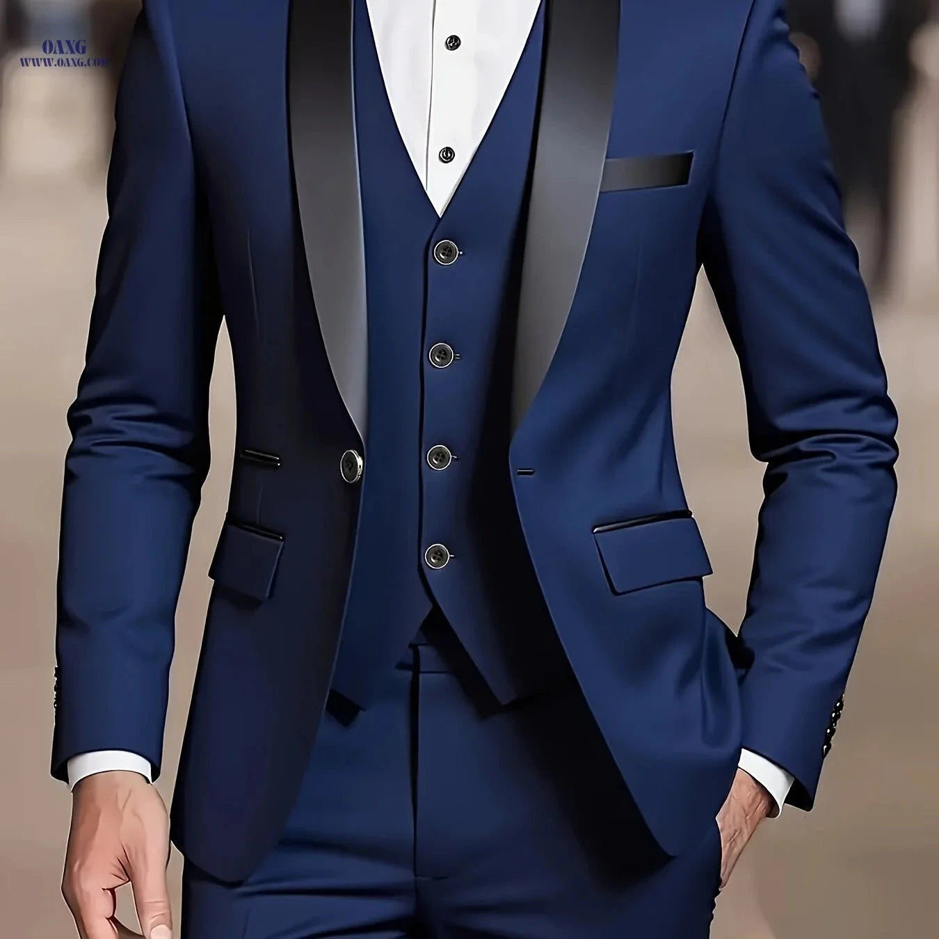 Elegant Men's 3-Piece Suit Set - Blazer, Vest & Trousers for Weddings   OAXG 