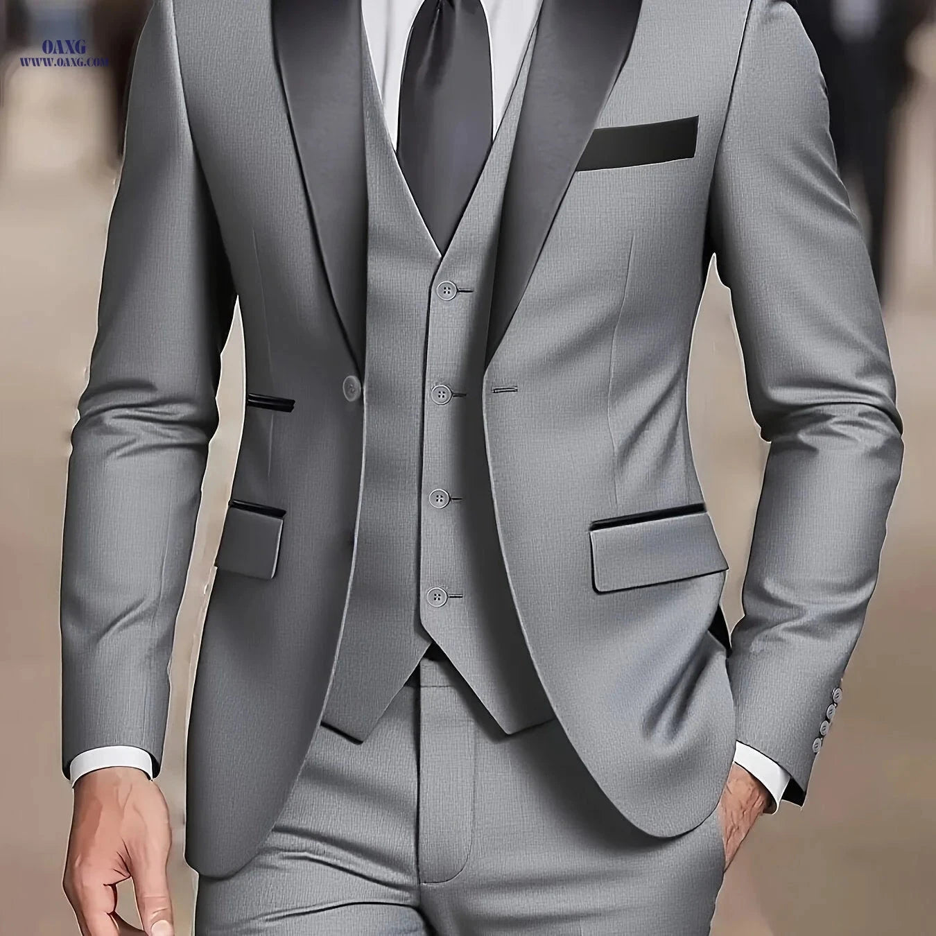 Elegant Men's 3-Piece Suit Set - Blazer, Vest & Trousers for Weddings   OAXG 