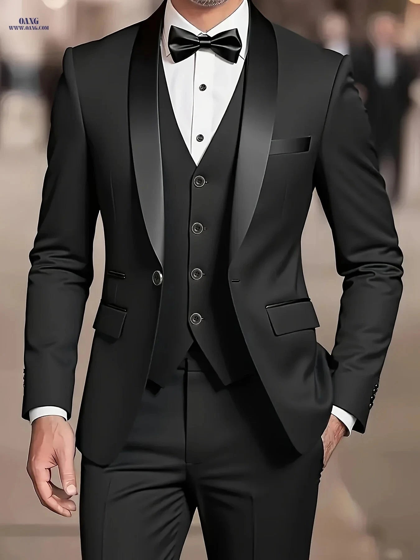 Elegant Men's 3-Piece Suit Set - Blazer, Vest & Trousers for Weddings   OAXG 