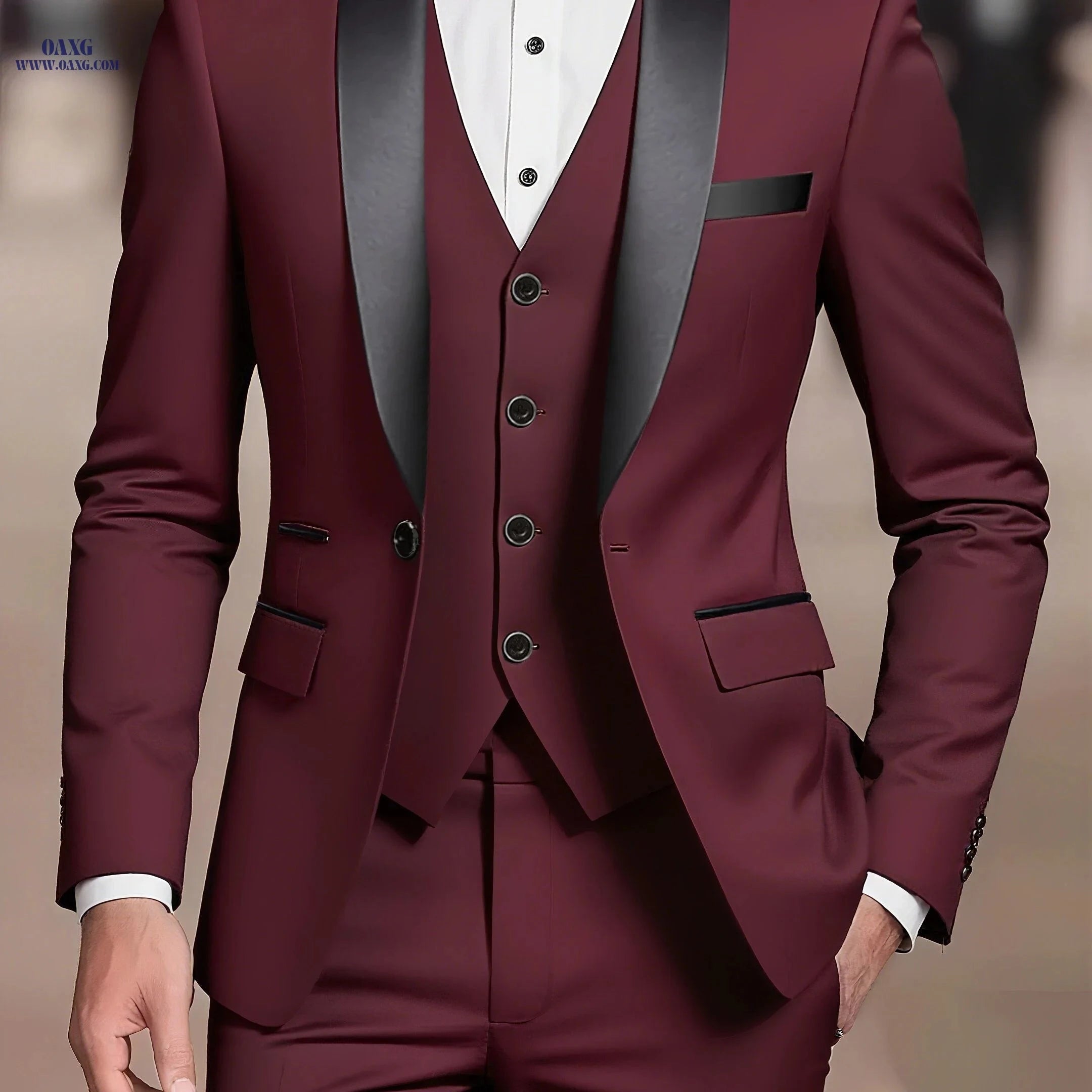 Elegant Men's 3-Piece Suit Set - Blazer, Vest & Trousers for Weddings   OAXG 