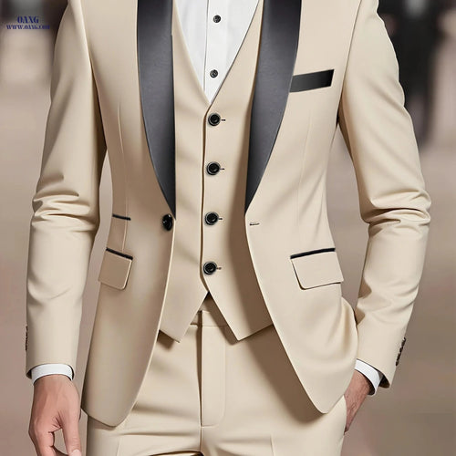 Elegant Men's 3-Piece Suit Set - Jacket, Vest & Trousers for Groomsmen   OAXG 