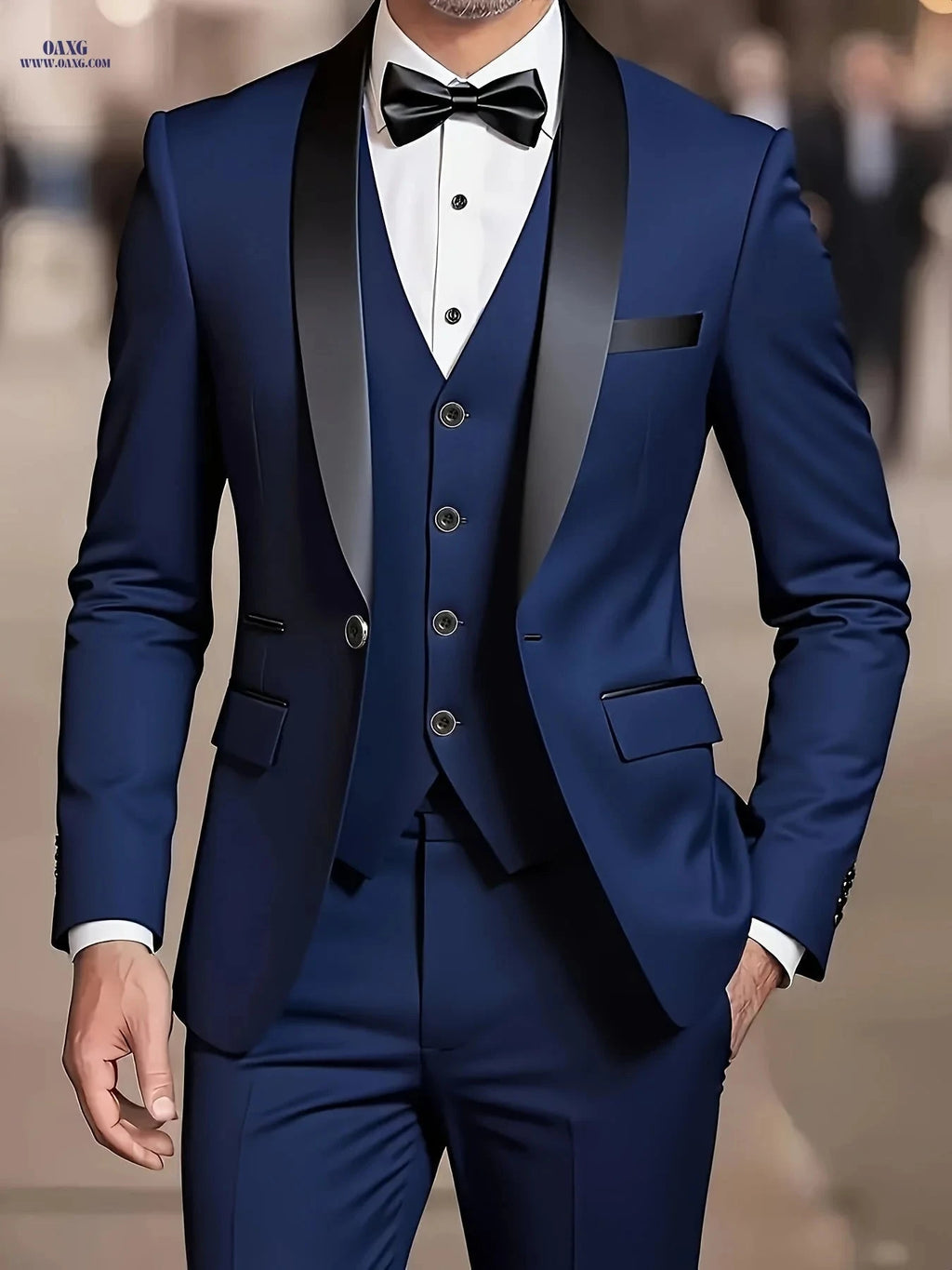 Elegant Men's 3-Piece Suit Set - Jacket, Vest & Trousers for Groomsmen   OAXG 