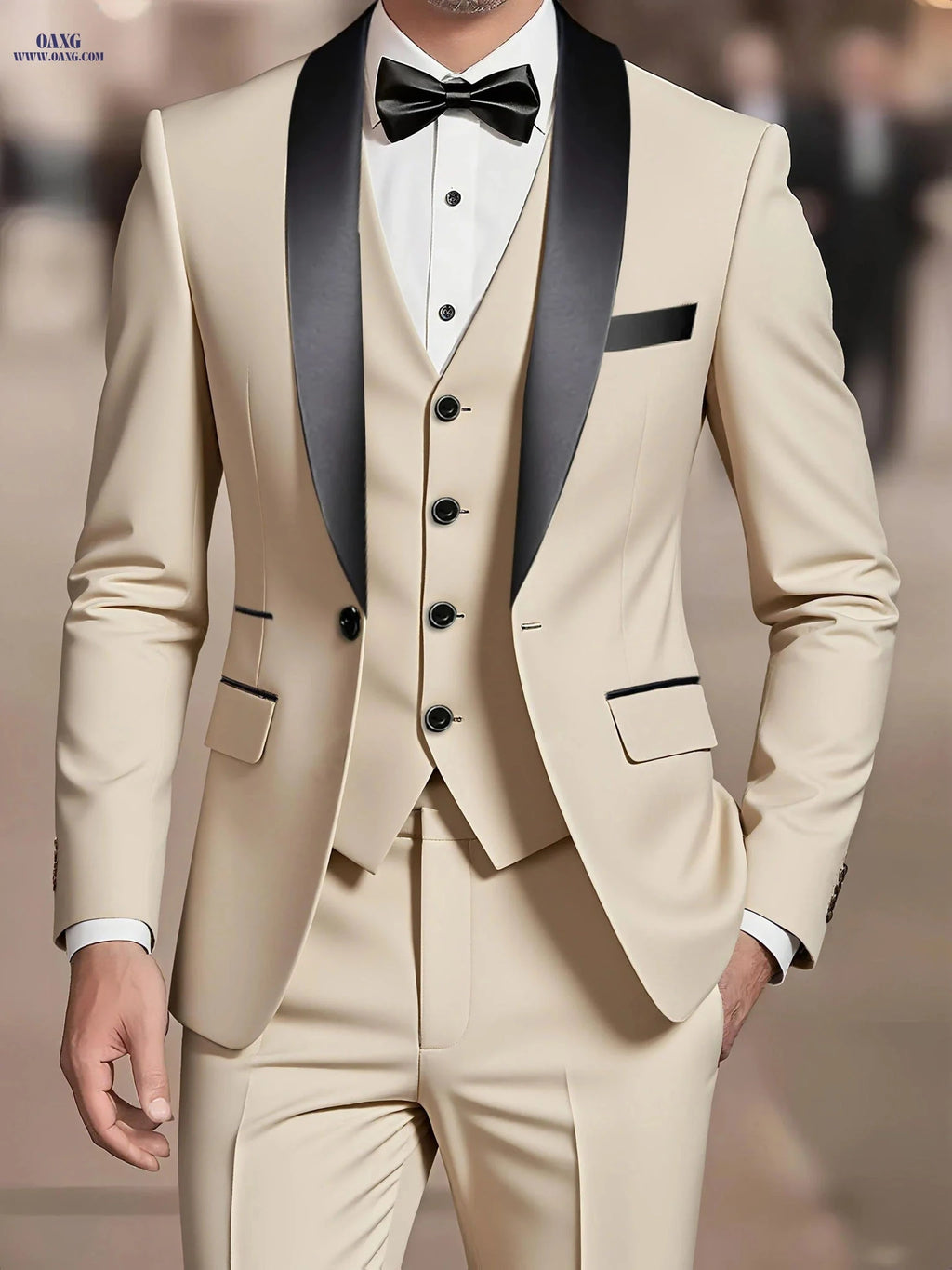 Elegant Men's 3-Piece Suit Set - Jacket, Vest & Trousers for Groomsmen   OAXG 