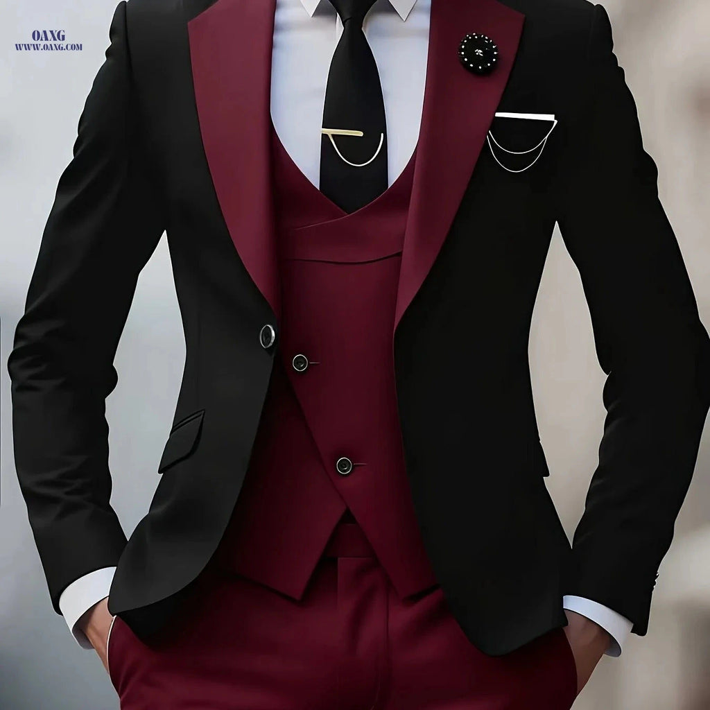 Elegant Men's 3pcs Suit Set - Jacket, Vest & Trousers for Business   OAXG 