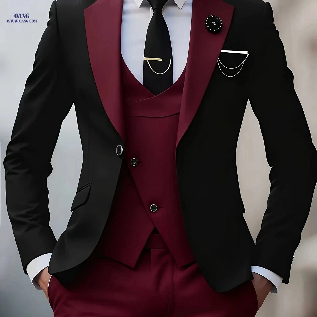 Elegant Men's 3pcs Suit Set - Jacket, Vest & Trousers for Business   OAXG 