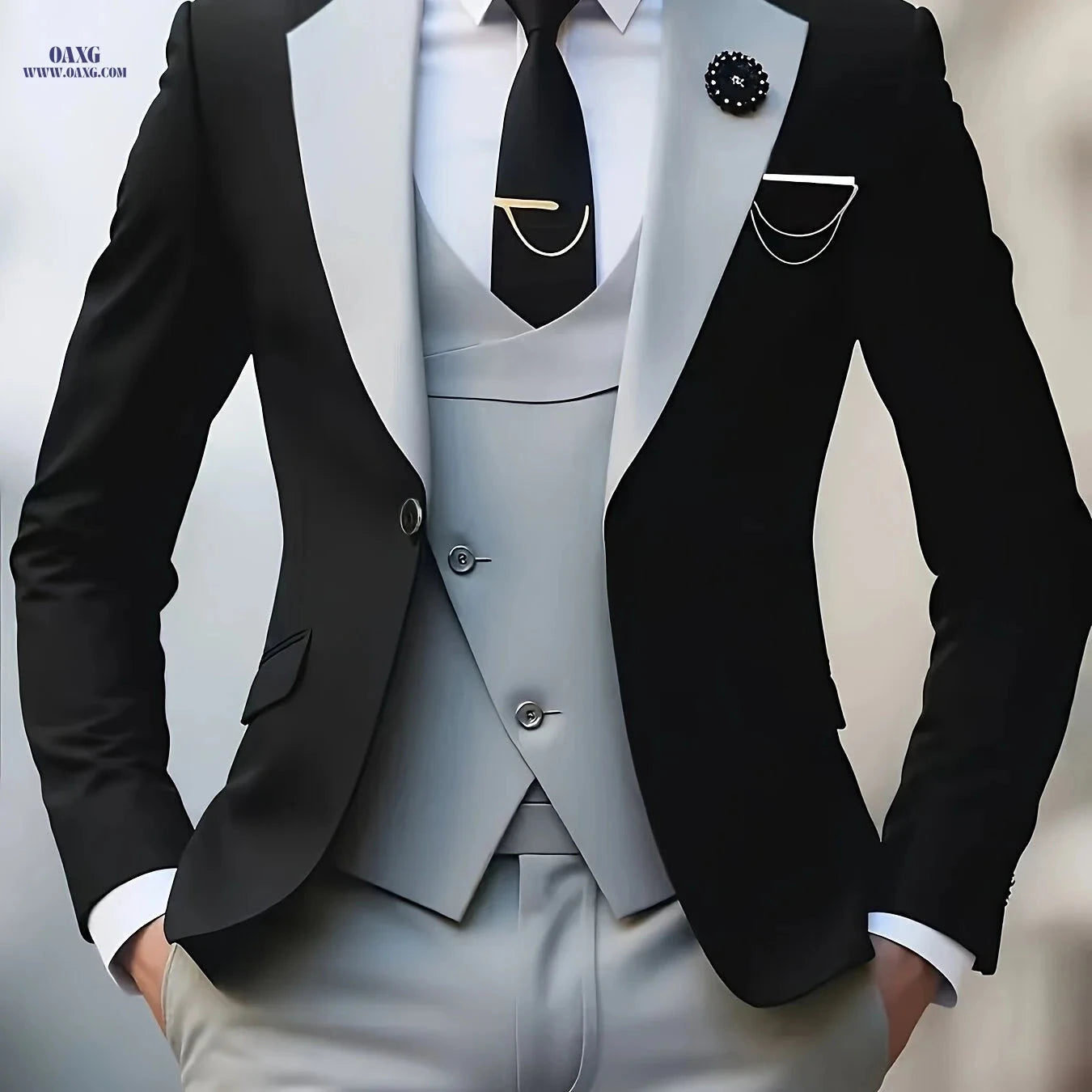 Elegant Men's 3pcs Suit Set - Jacket, Vest & Trousers for Business   OAXG Burgundy / FR XS