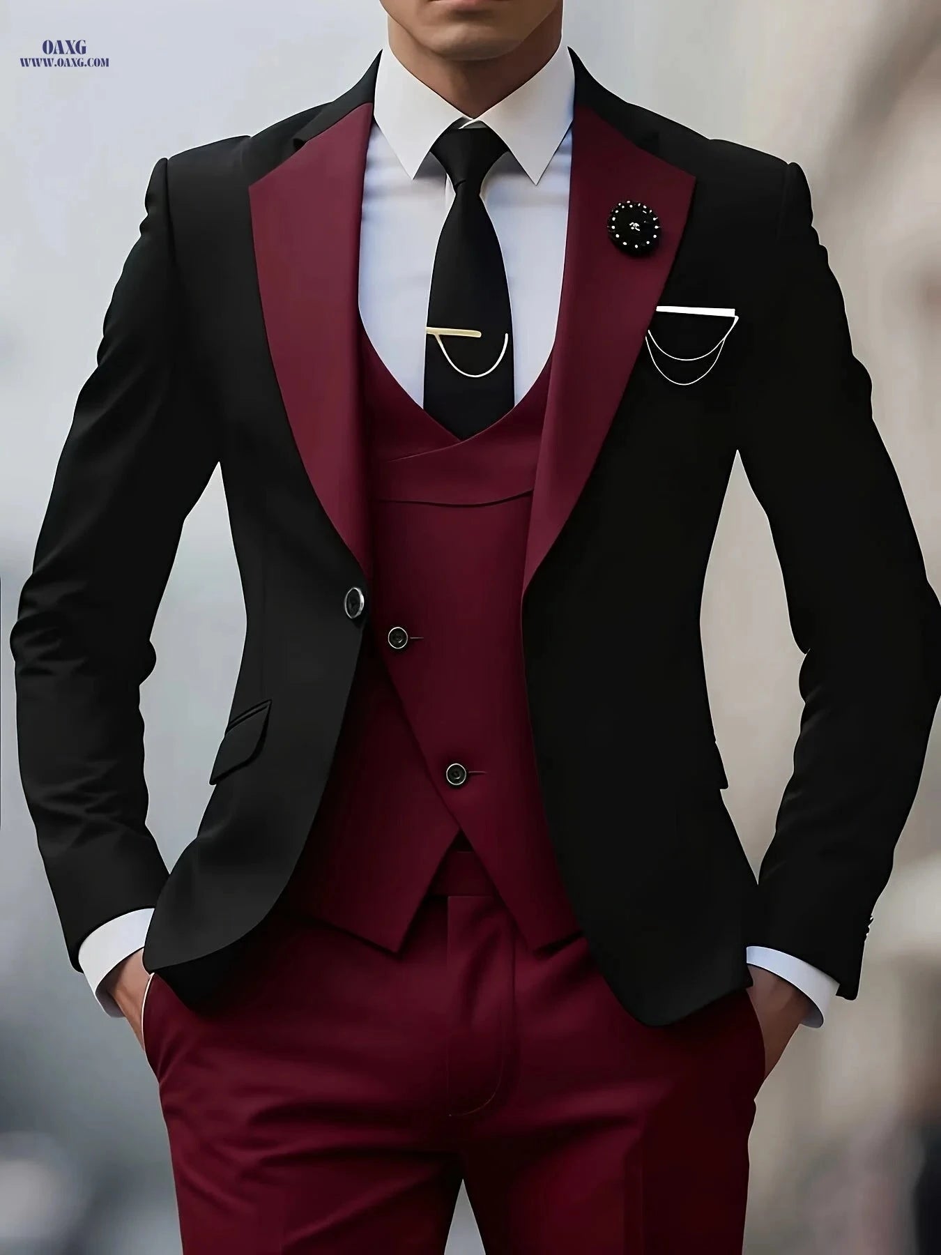 Elegant Men's 3pcs Suit Set - Jacket, Vest & Trousers for Business   OAXG 