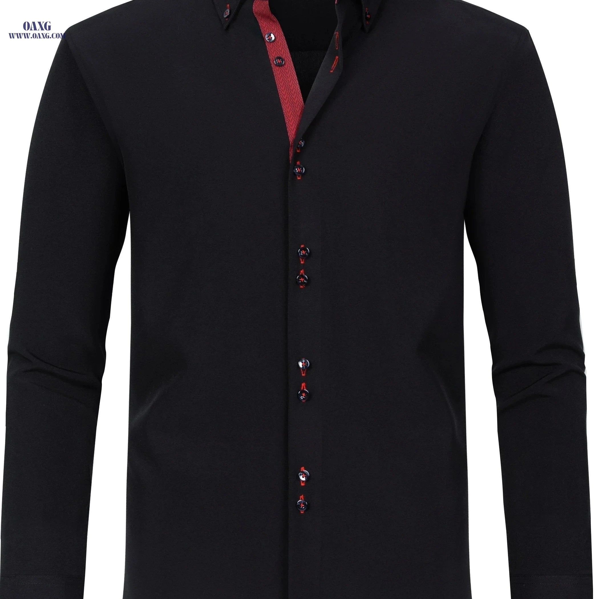 Elegant Men's Long Sleeve Shirt - Color Block, Perfect for Business   OAXG 