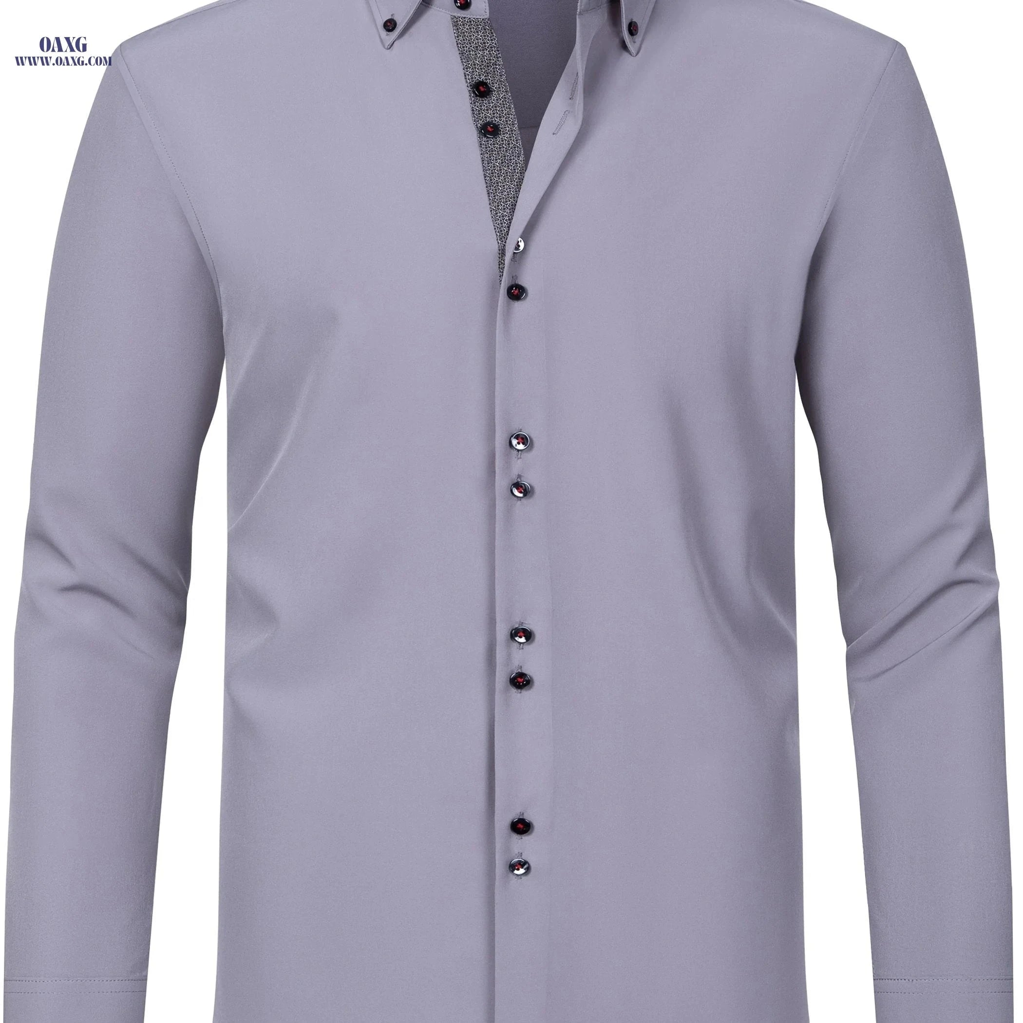 Elegant Men's Long Sleeve Shirt - Color Block, Perfect for Business   OAXG 