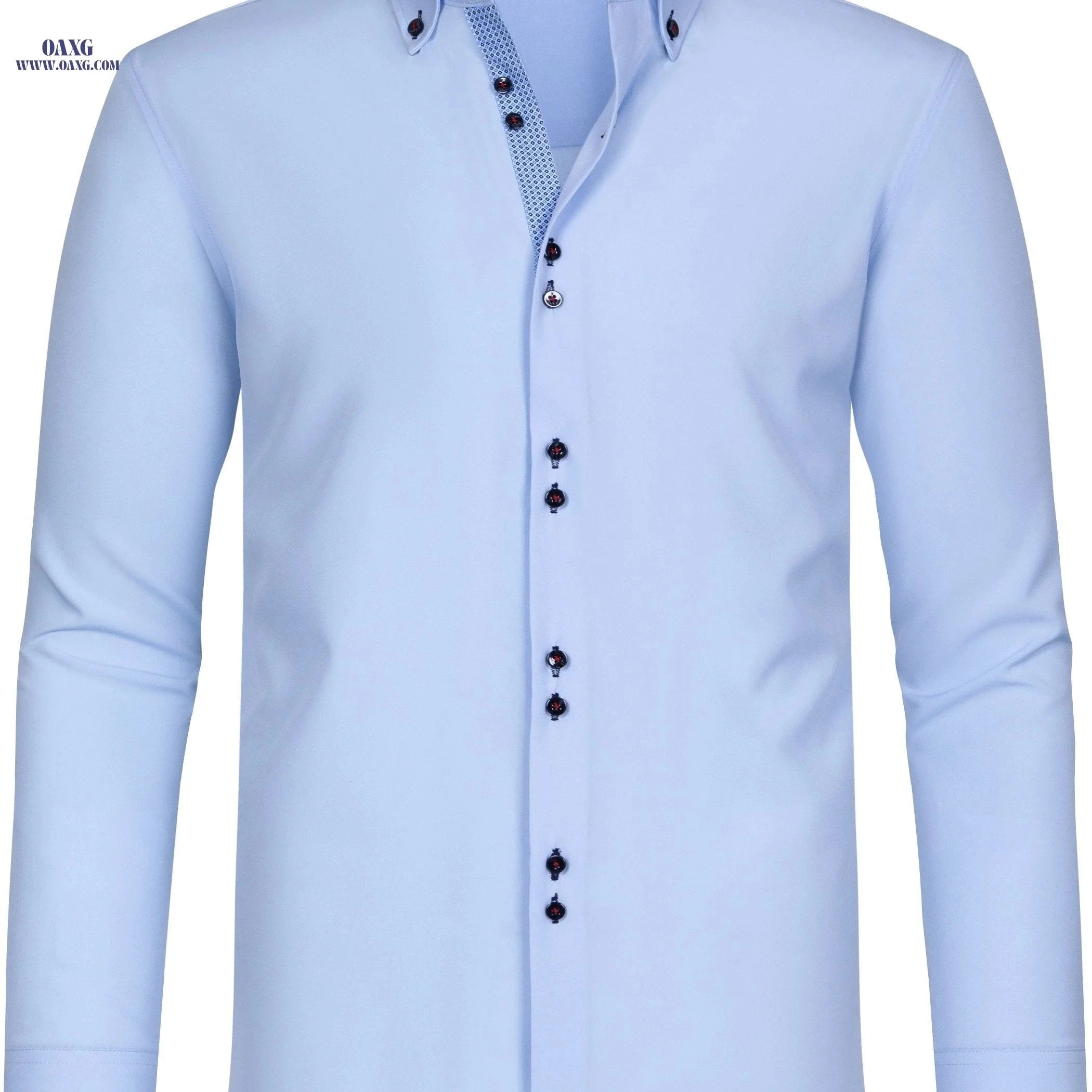 Elegant Men's Long Sleeve Shirt - Color Block, Perfect for Business   OAXG Black / FR XS