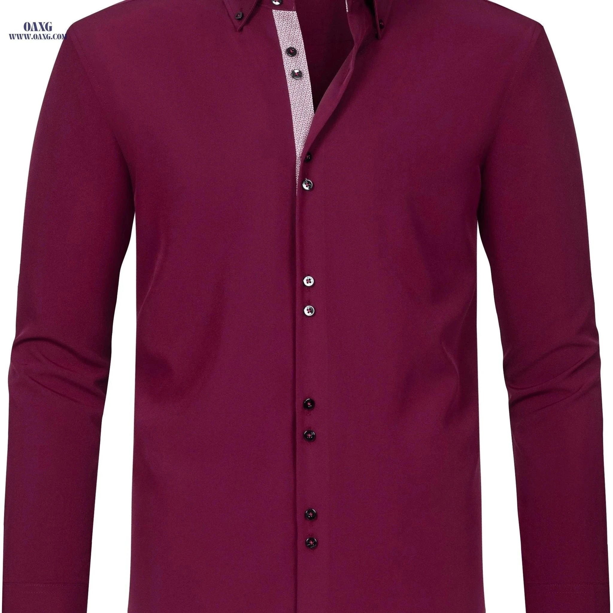 Elegant Men's Long Sleeve Shirt - Color Block, Perfect for Business   OAXG Black / FR XS