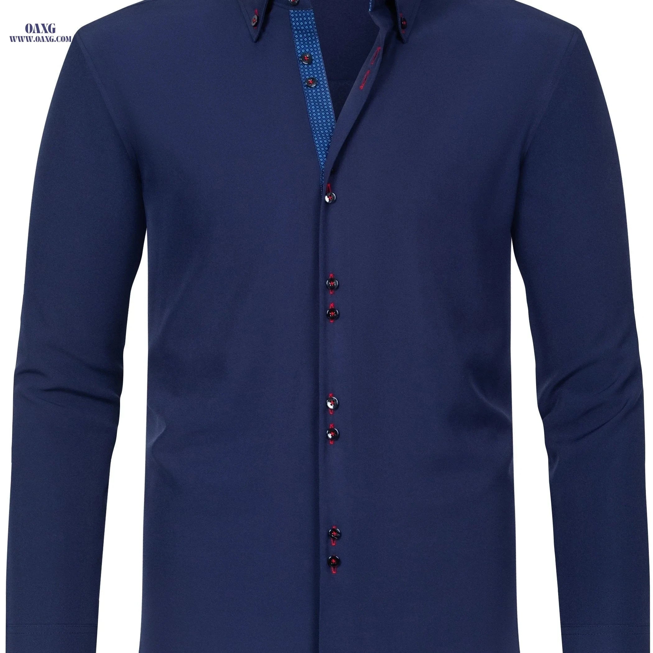 Elegant Men's Long Sleeve Shirt - Color Block, Perfect for Business   OAXG Black / FR XS