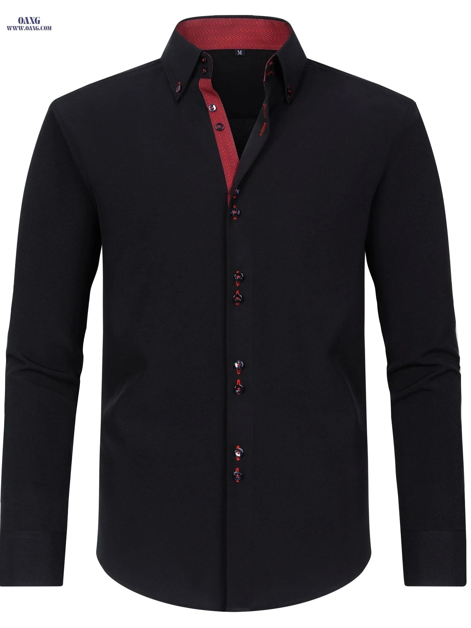 Elegant Men's Long Sleeve Shirt - Color Block, Perfect for Business   OAXG Black / FR XS