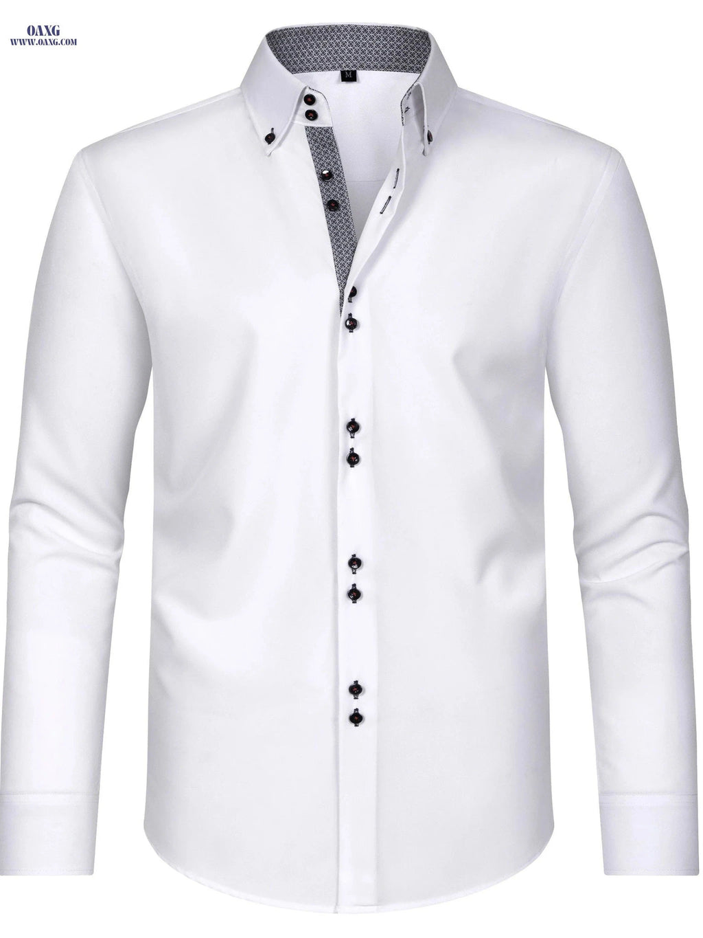 Elegant Men's Long Sleeve Shirt - Color Block, Perfect for Business   OAXG Black / FR XS
