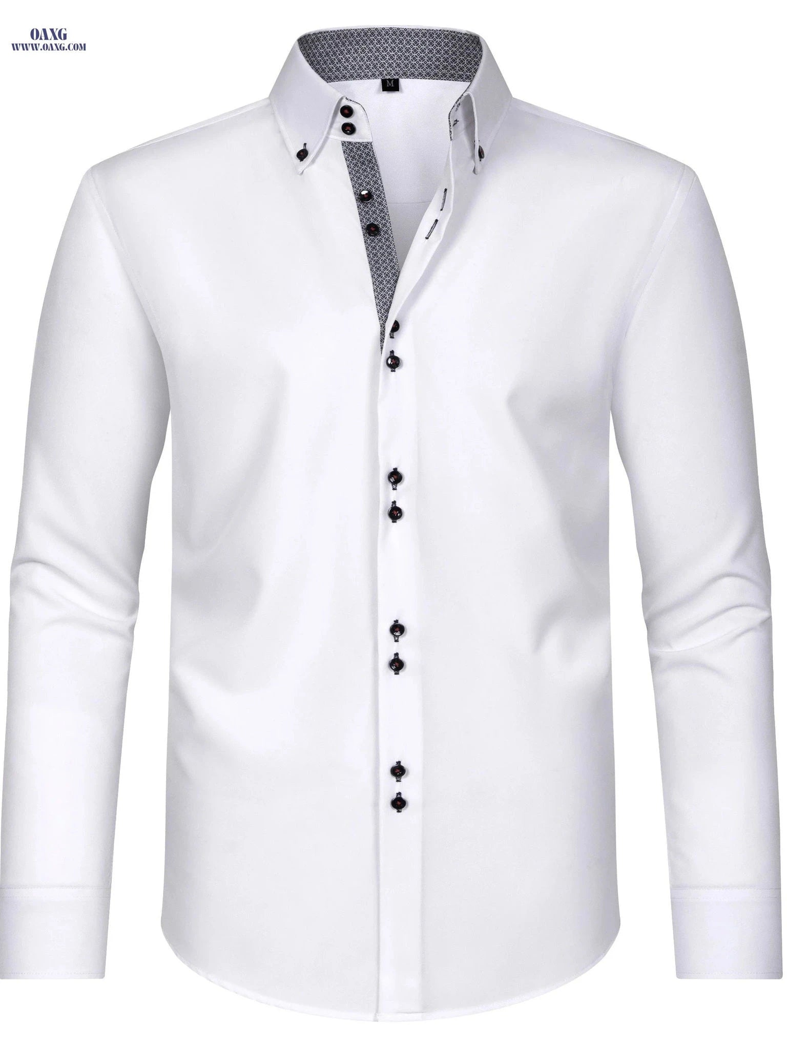 Elegant Men's Long Sleeve Shirt - Color Block, Perfect for Business   OAXG Black / FR XS