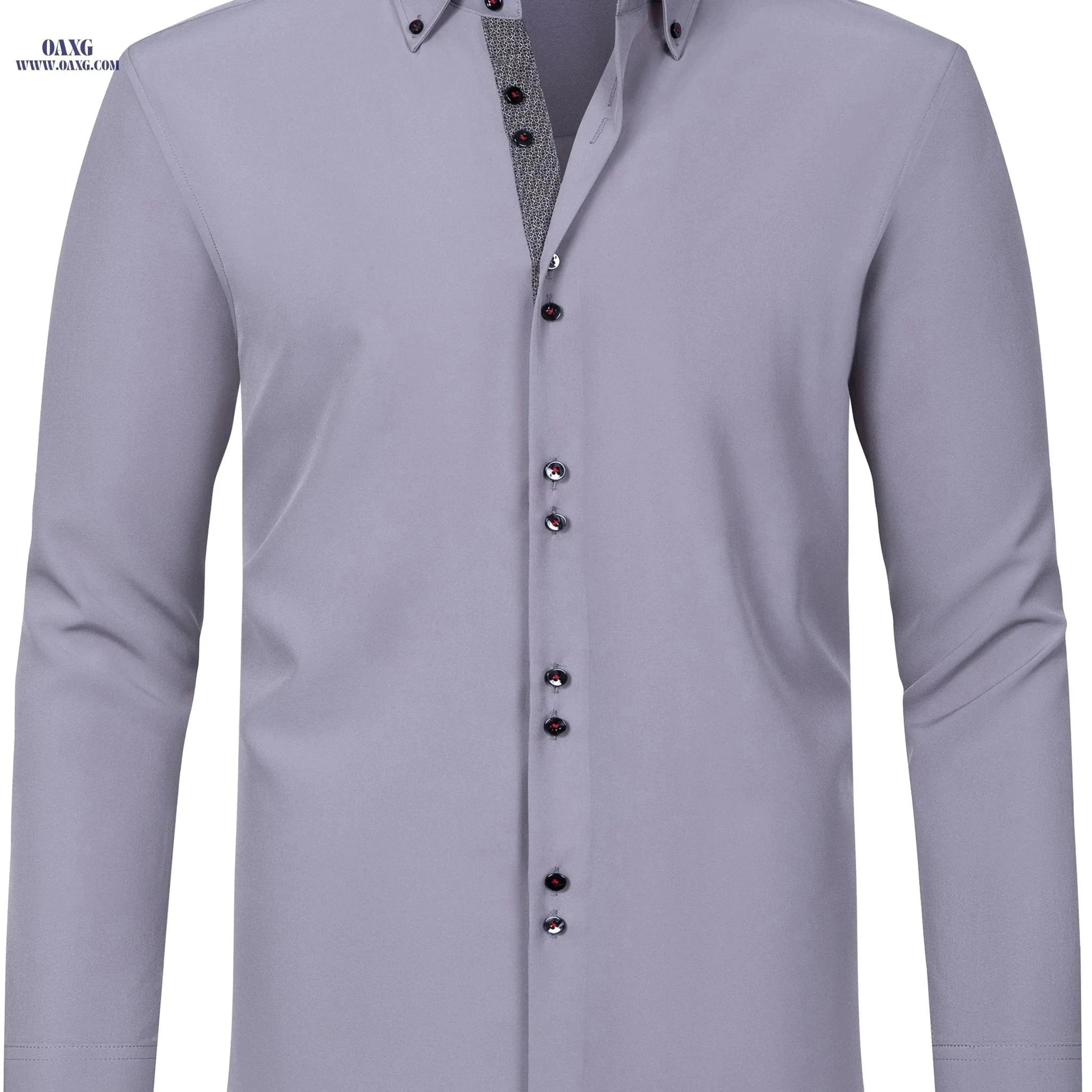 Elegant Men's Long Sleeve Shirt - Color Block, Perfect for Business   OAXG Black / FR XS