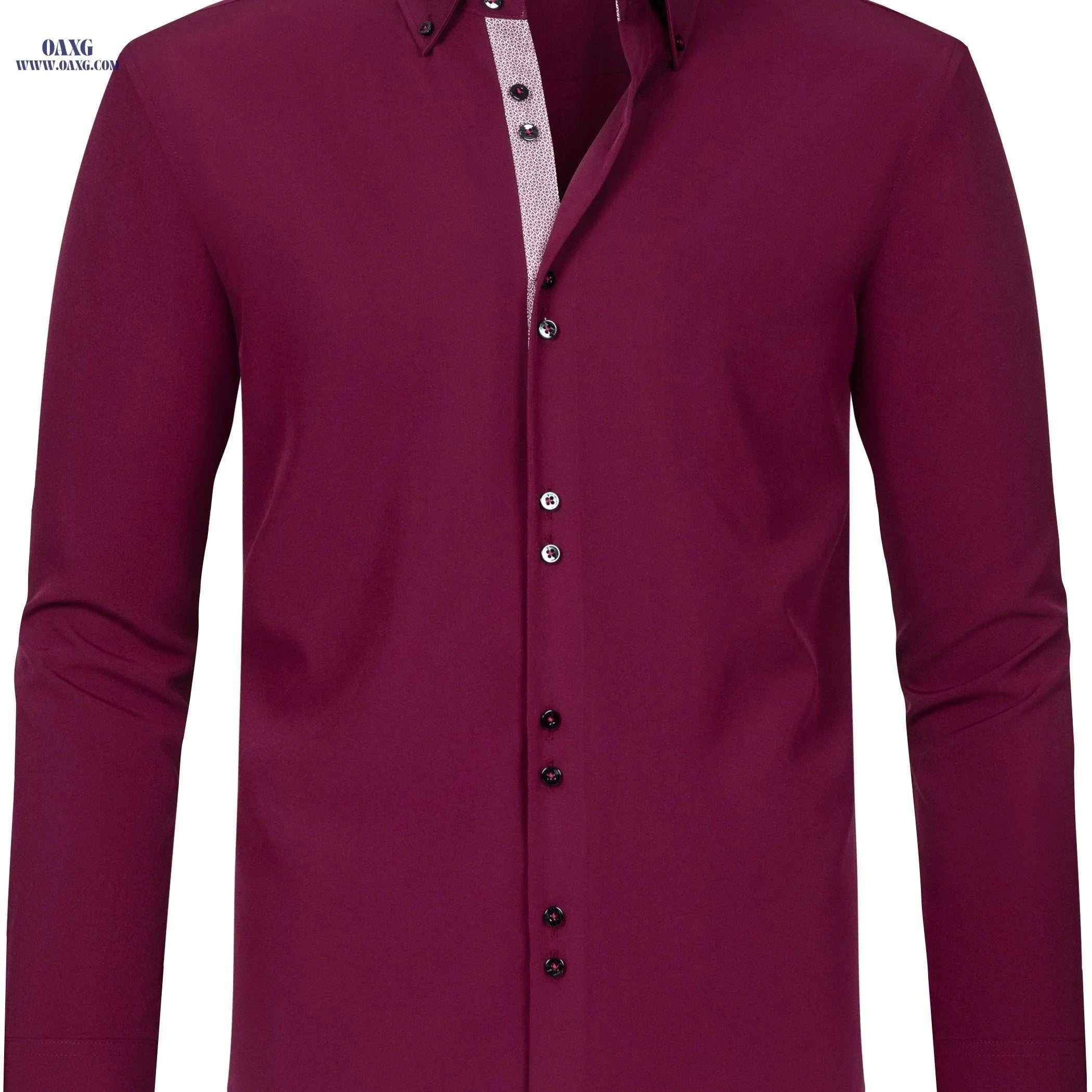 Elegant Men's Long Sleeve Shirt - Color Block, Perfect for Business   OAXG 