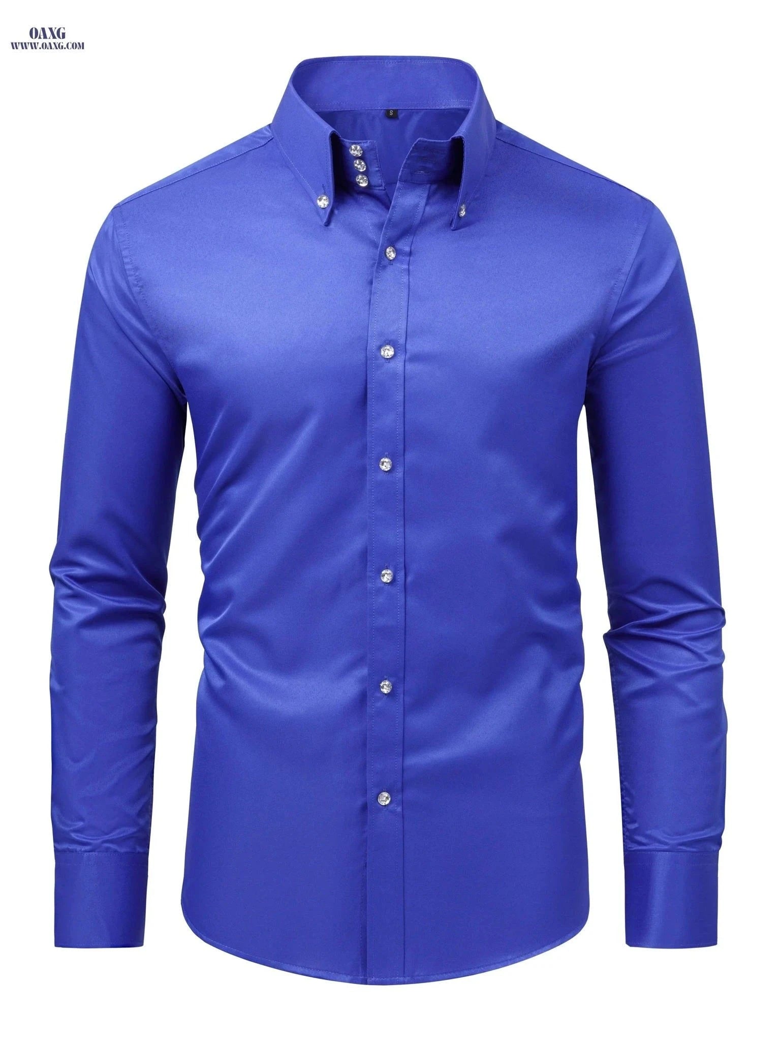 Elegant Men's Shirt with Diamond Buttons - Perfect for Weddings & Parties   OAXG Black / FR XS