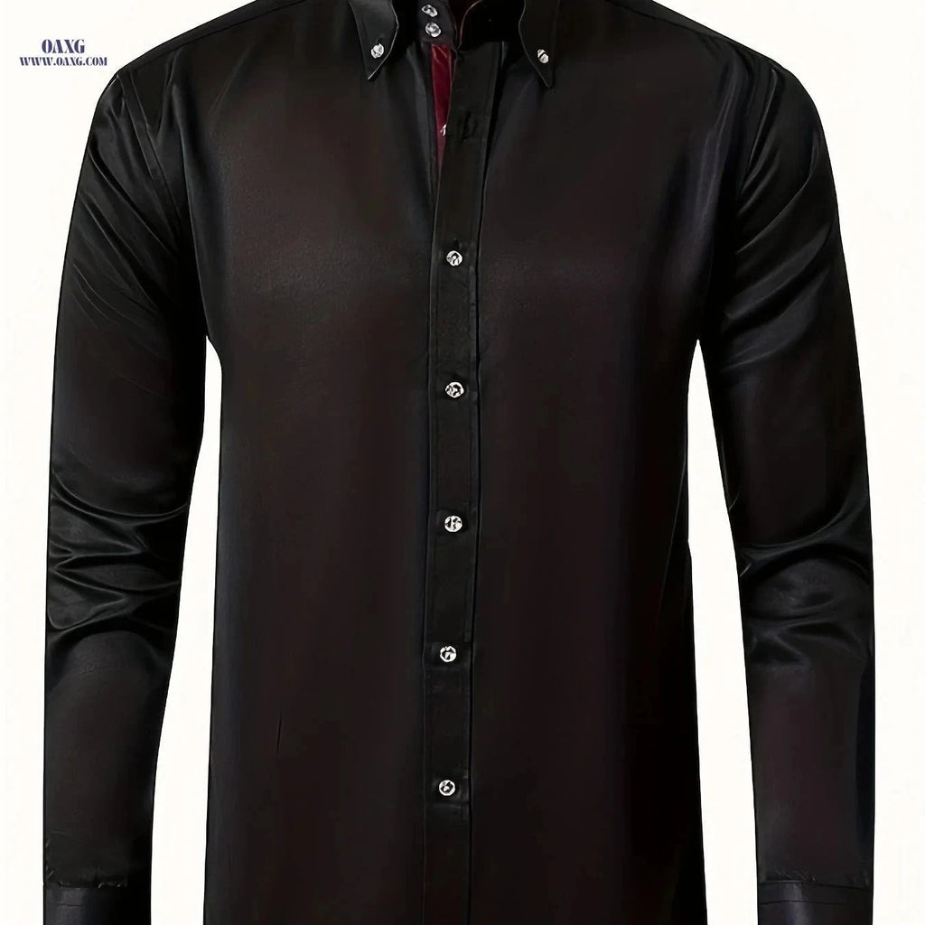 Elegant Men's Shirt with Diamond Buttons - Perfect for Weddings & Parties   OAXG Black / FR XS