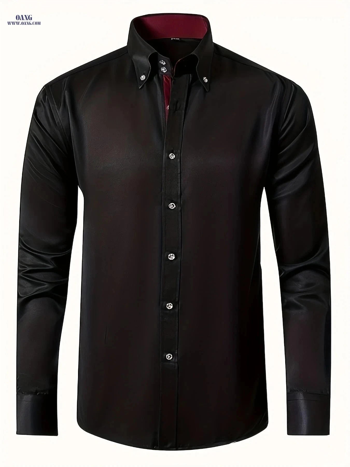 Elegant Men's Shirt with Diamond Buttons - Perfect for Weddings & Parties   OAXG Black / FR XS