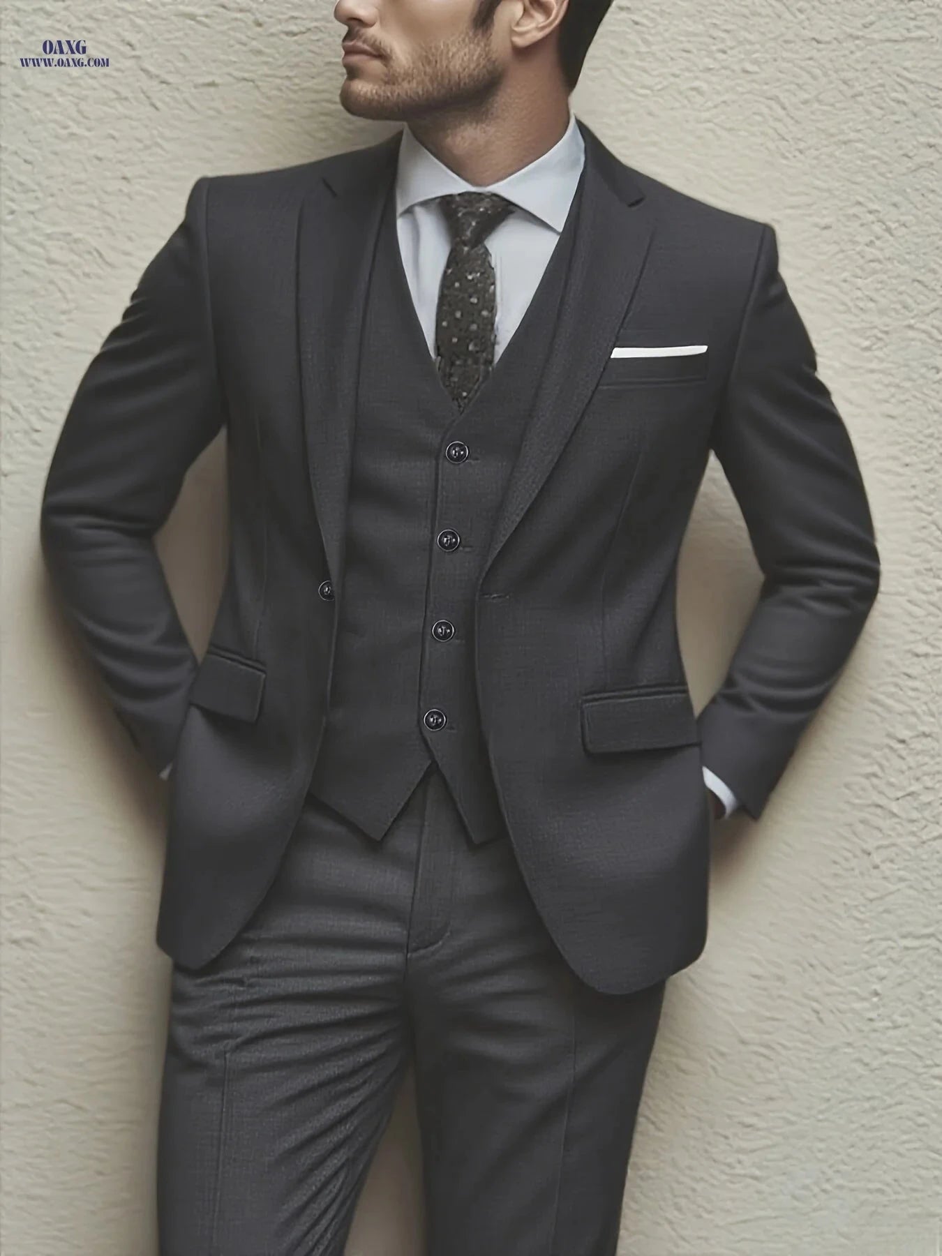 Elegant Men's Slim Fit Tuxedo Set - Perfect for Weddings & Events   OAXG Black / FR XXS