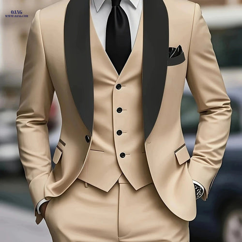 Elegant Men’s Three-Piece Suit - Notch Lapel, Versatile for Weddings   OAXG 