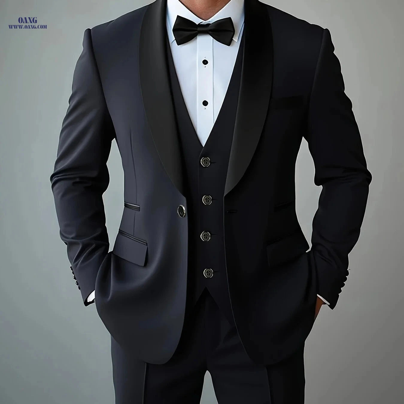 Elegant Men’s Three-Piece Suit - Notch Lapel, Versatile for Weddings   OAXG 
