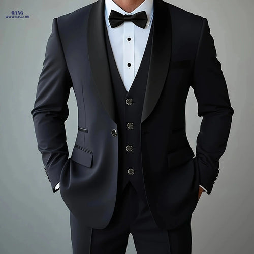 Elegant Men’s Three-Piece Suit - Notch Lapel, Versatile for Weddings   OAXG 