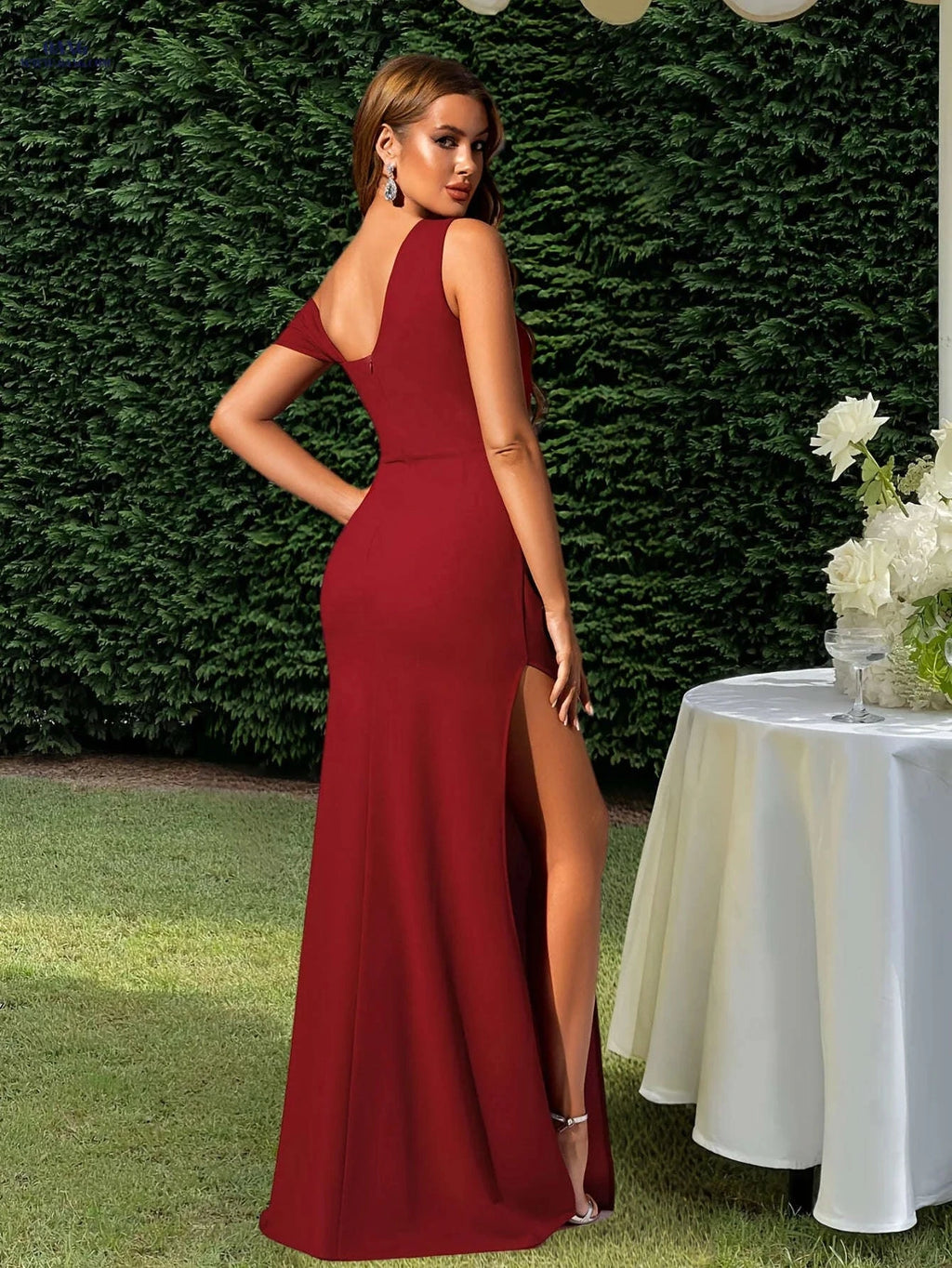 Elegant Mermaid Evening Dress - Asymmetrical Neck, High Slit Style   OAXG 