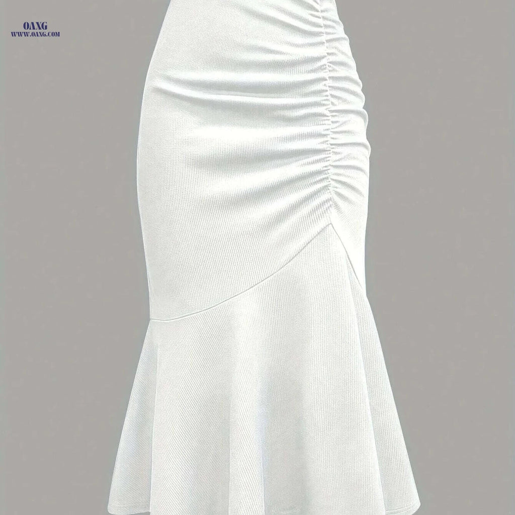 Elegant Mermaid to Fish Tail Skirt - All-Season A-Line Party Dress   OAXG White / S