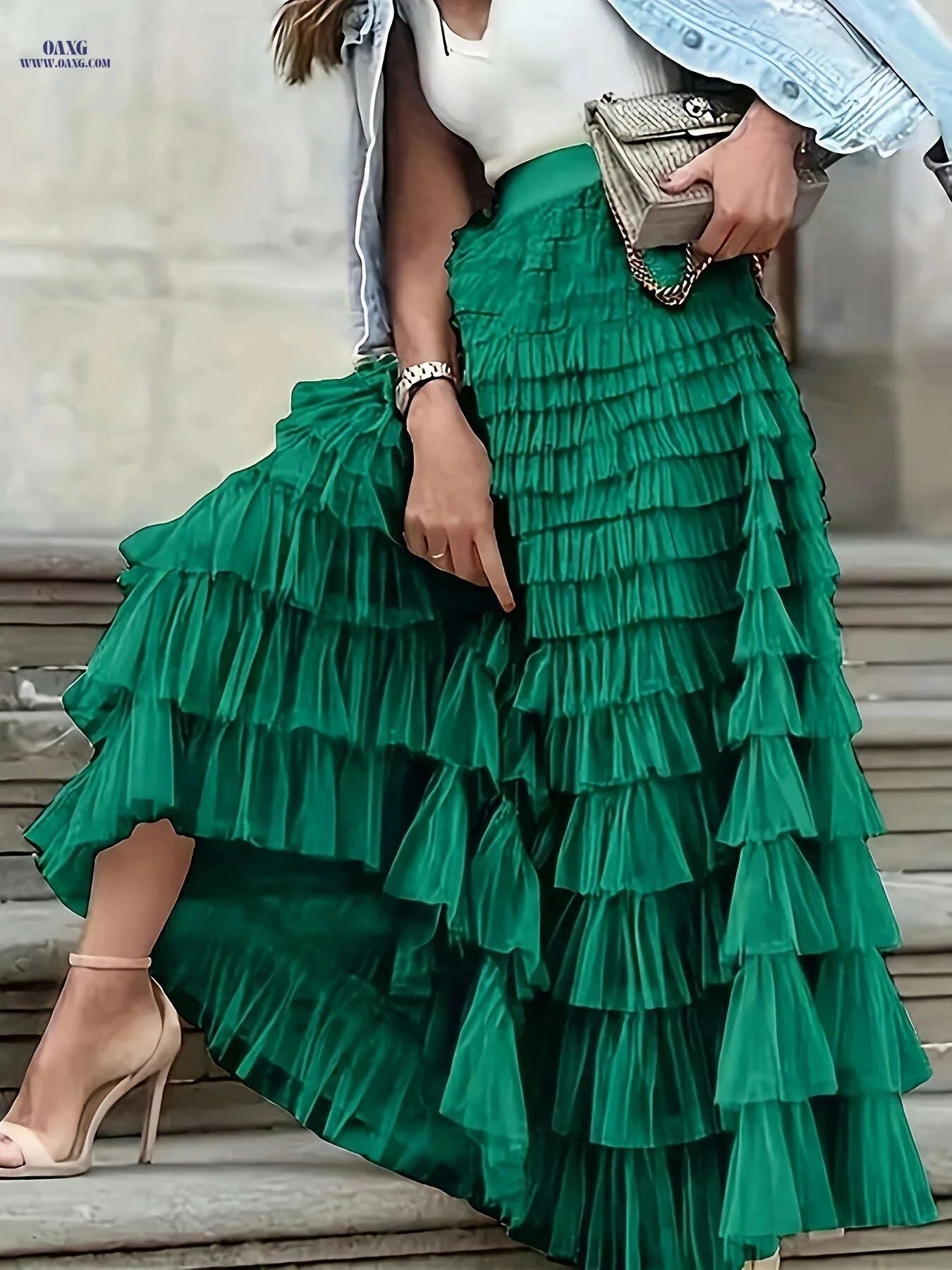 Elegant Mesh Long Cake Skirt - Elastic Waist for Fall/Winter   OAXG 
