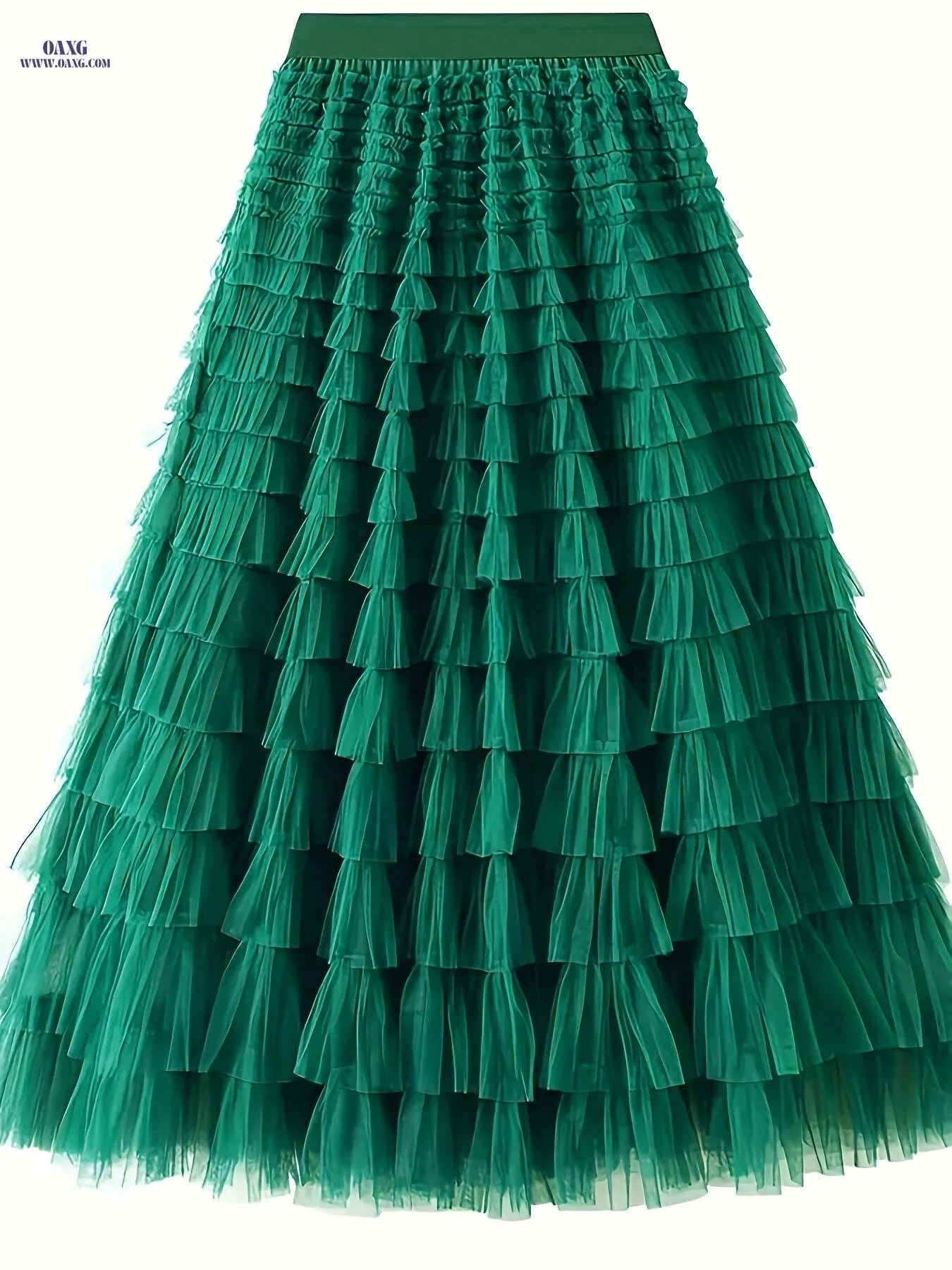 Elegant Mesh Long Cake Skirt - Elastic Waist for Fall/Winter   OAXG Rose Red / S