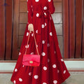 Elegant Middle Eastern Abaya - Polka Dot Long Sleeve Tie-Up Design   OAXG crimson / S