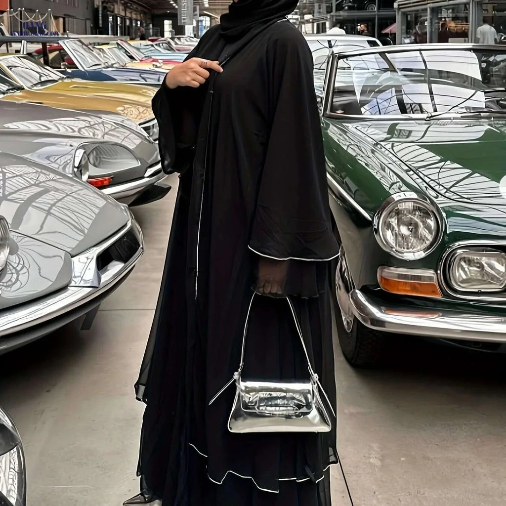 Elegant Middle Eastern Abaya with Rhinestone Trim - Modest Wear   OAXG 