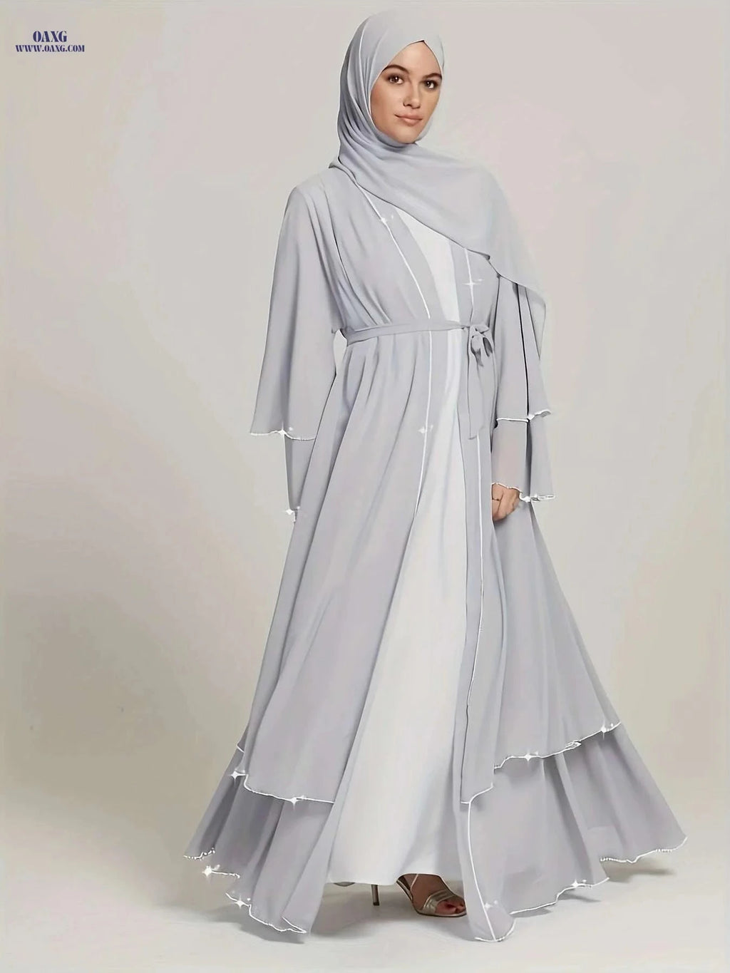 Elegant Middle Eastern Abaya with Rhinestone Trim - Modest Wear   OAXG Black / S