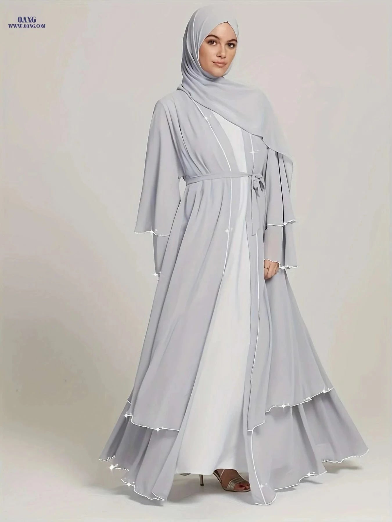 Elegant Middle Eastern Abaya with Rhinestone Trim - Modest Wear   OAXG Black / S