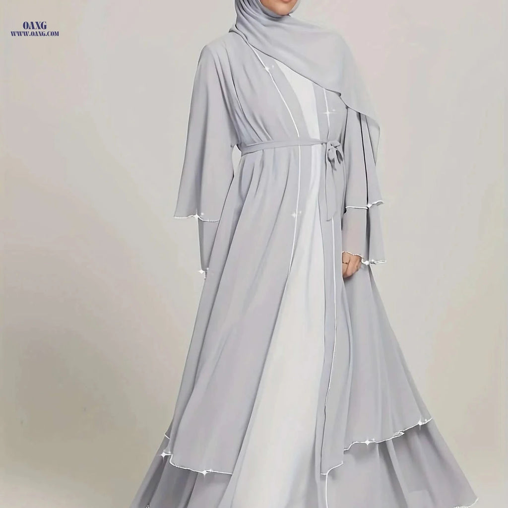 Elegant Middle Eastern Abaya with Rhinestone Trim - Modest Wear   OAXG 