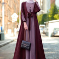 Elegant Middle Eastern Long Dress - Color-Contrast Waistband Abaya   OAXG 