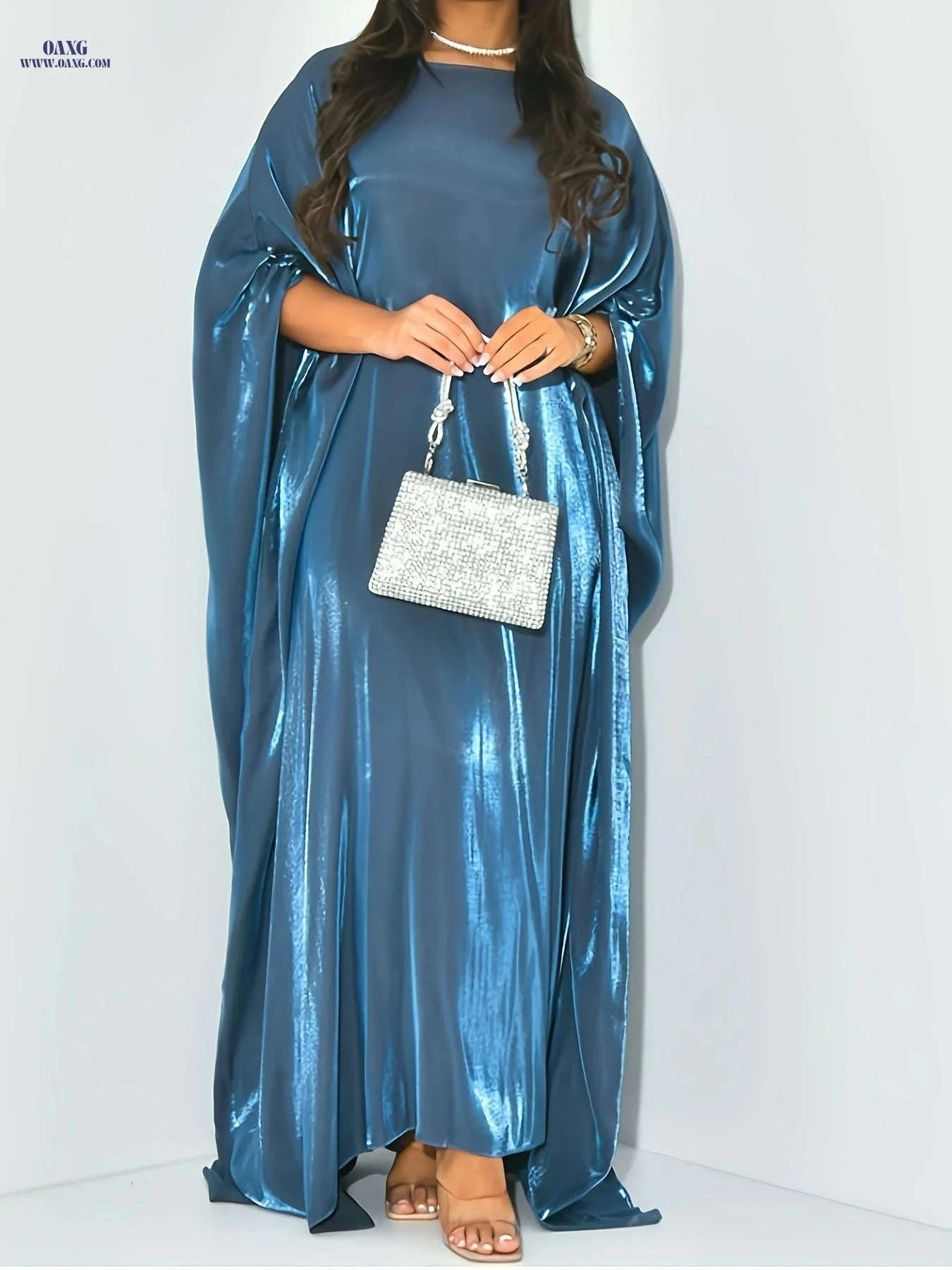 Elegant Middle Eastern Shimmering Robe - One Size Fits All, Model 8336-8   OAXG Rose Red / One-size