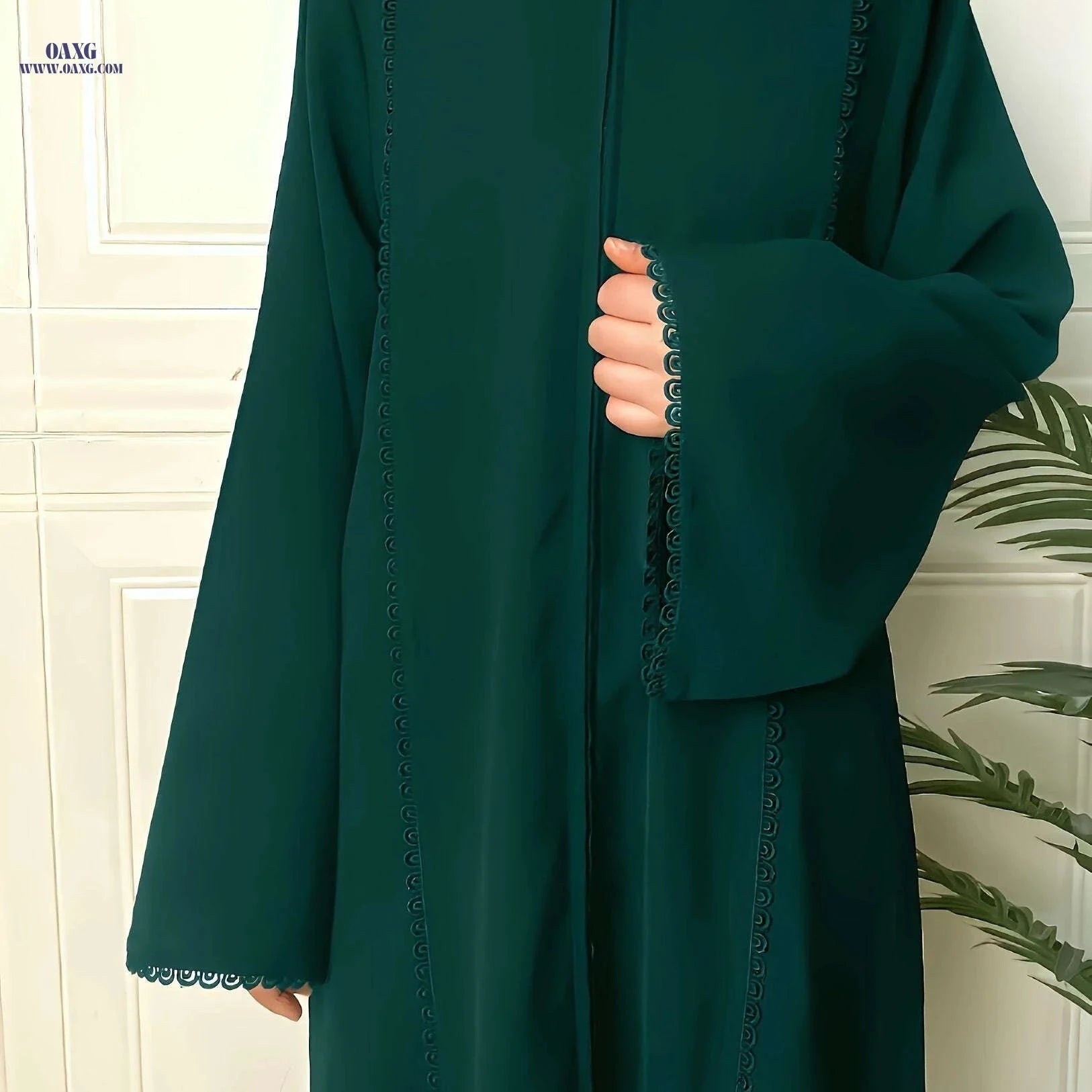 Elegant Middle Eastern Women's Solid Color Turkish Lace Robe 6153-A   OAXG Navy Blue / S