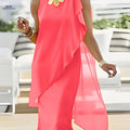 Elegant Midi Chiffon Dress - Sleeveless Irregular Solid Color Design   OAXG Watermelon Red / S