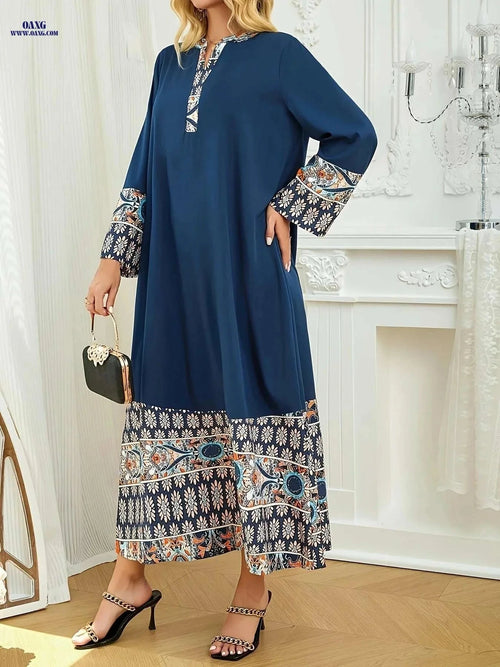 Elegant Muslim Abaya Dress - Floral Print, Asymmetrical Hem & Lace Trim   OAXG 