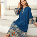 Elegant Muslim Abaya Dress - Floral Print, Asymmetrical Hem & Lace Trim   OAXG Mixed Color / S